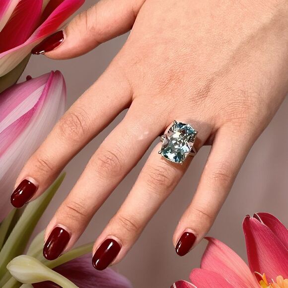 Natural Solitaire Blue Topaz Ring 6.5 14k WG 19.58 Cts Certified $3,950 310546 - Picture 9 of 16